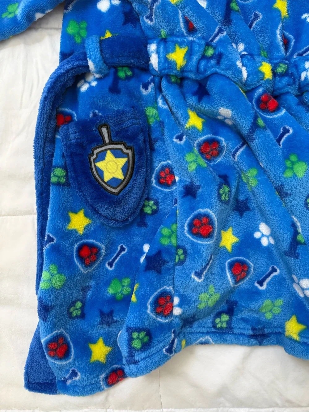 Size 5 Official Paw Patrol Chase Hooded Robe Blue & Red Plush Fleece Cozy Gift
